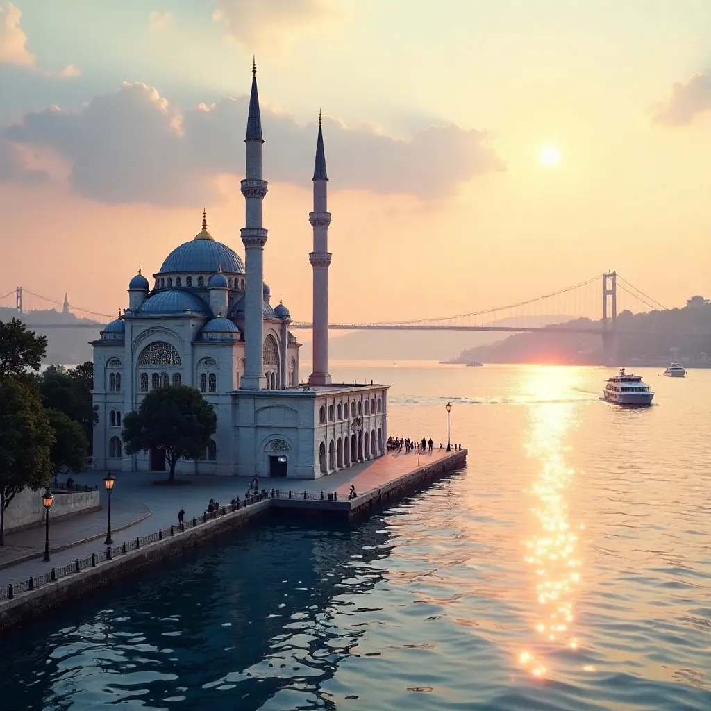 Ortaköy Mosque, Bosphorus Bridge at Sunset
