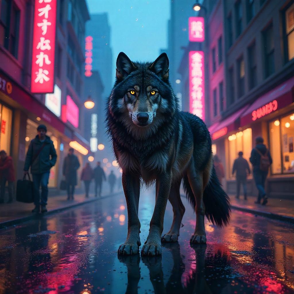 Urban Wolf Concept Art in a Busy Street