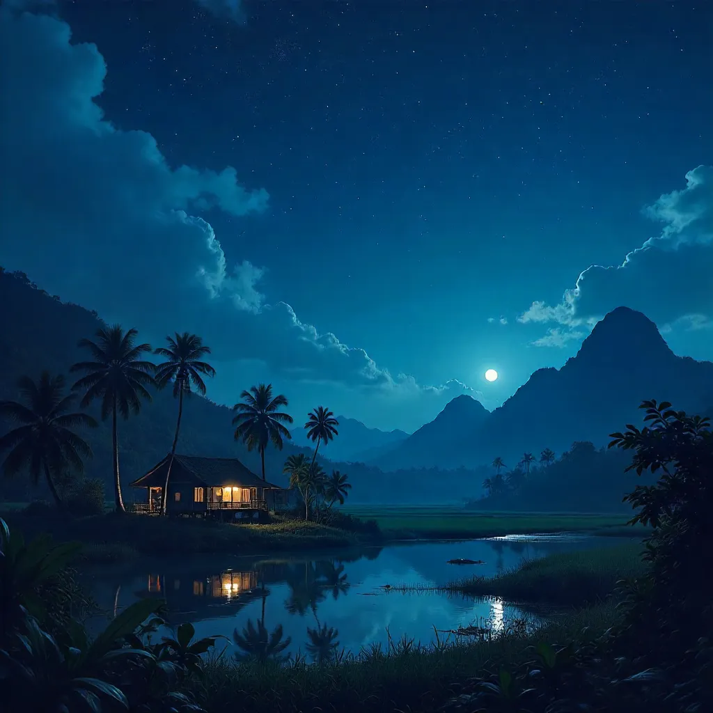 Starry Night Over a Calm Malaysian Landscape