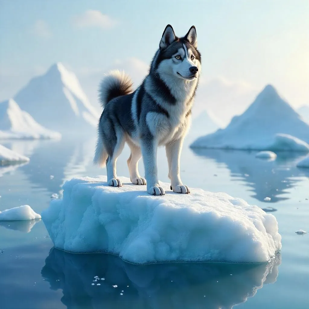 3D Photorealistic Husky on a Floating Iceberg