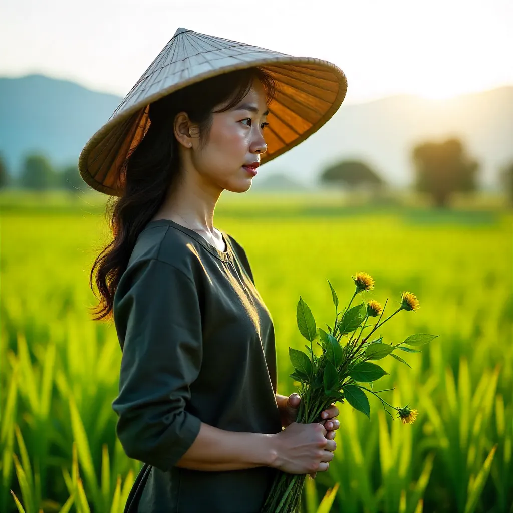 Conical-Hat Gardener in a Lush Green Field