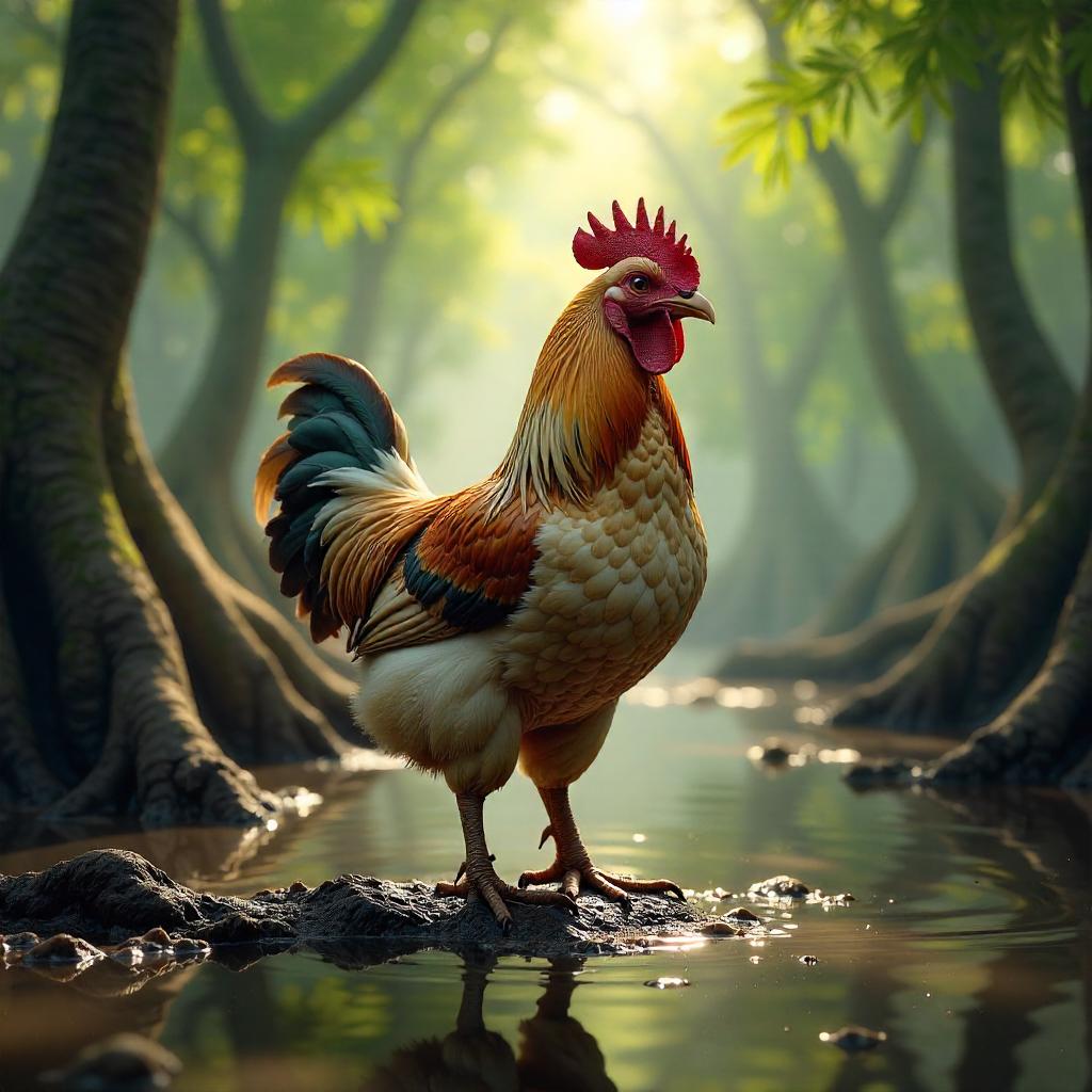 Photorealistic 3D Chicken in a Mangrove Swamp