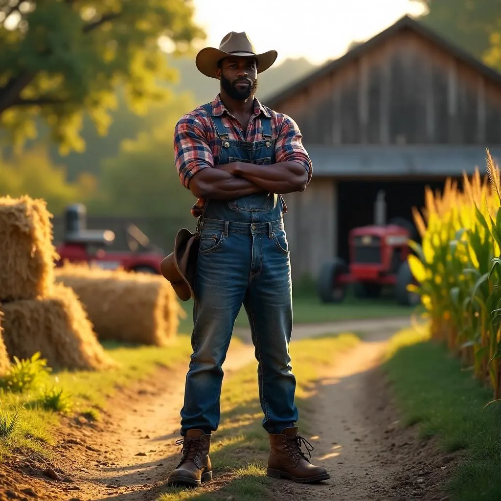Strong Black Farmer on a Sunny Farm