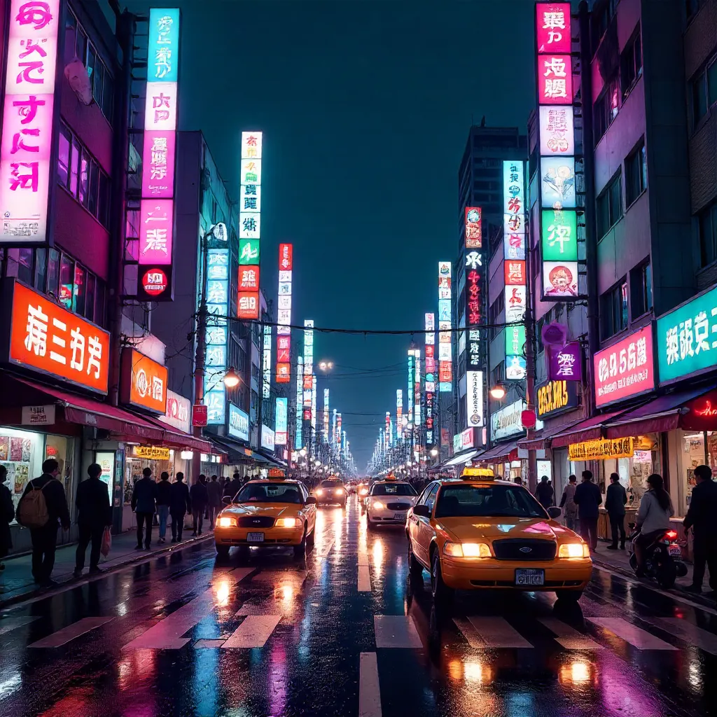 Neon Nightlife in Akihabara: Crowds and Signs