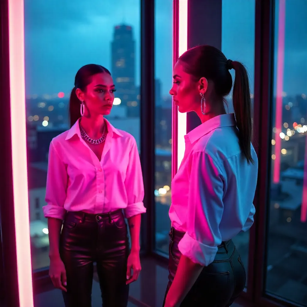 Neon Reflection: Urban Fashion in Neon Glow