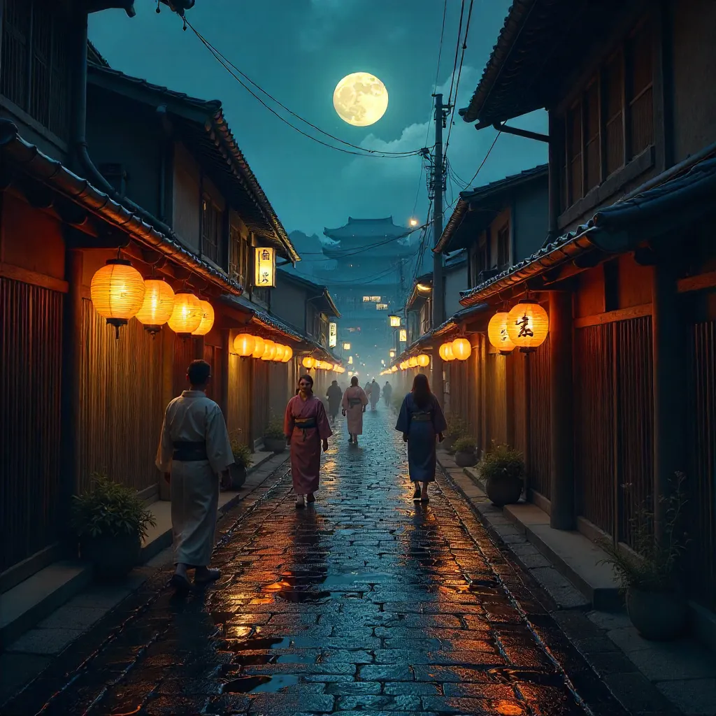 Ethereal Lantern Glow over Kyoto's Historic Gion