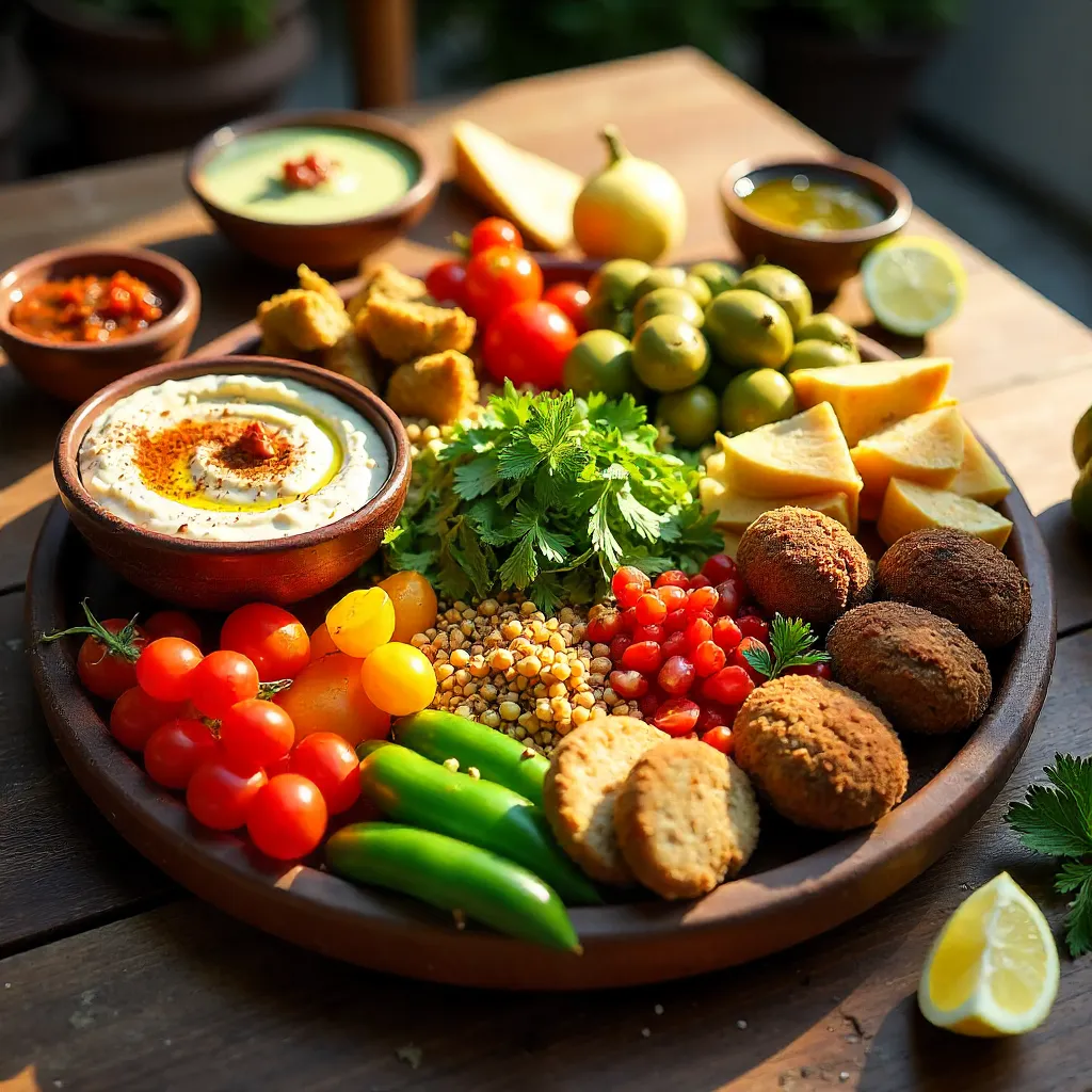 Vibrant Mediterranean Mezze Platter of Fresh Colorful Appetizers