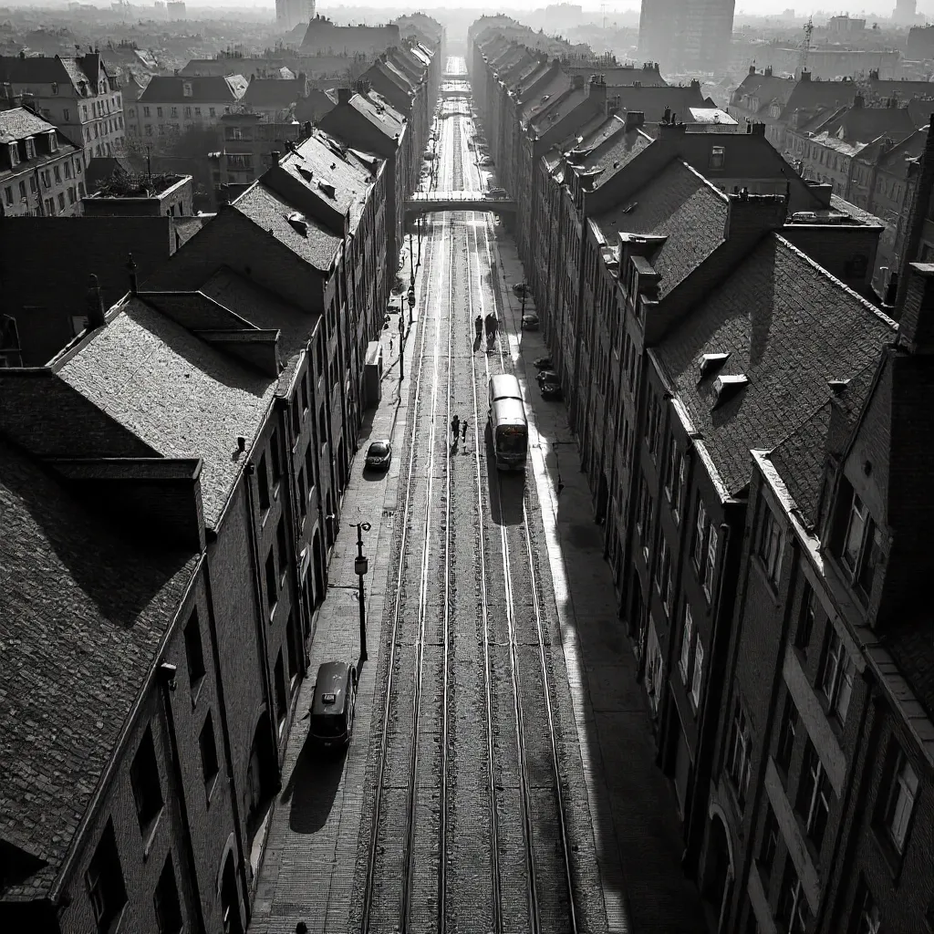 Aerial Black-and-White Hamburg Street Scene