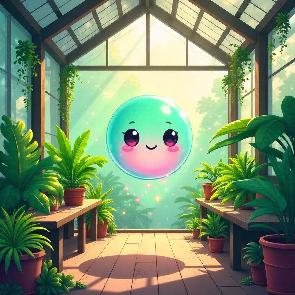 Whimsical Spirit Orb in a Greenhouse