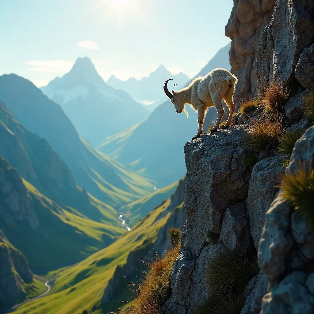 Graceful Mountain Goat on Alpine Cliff in Le Grand-Bornand