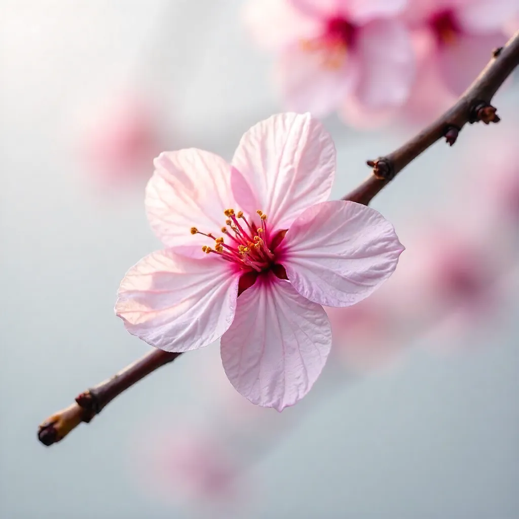 Tranquil Pink Cherry Blossoms on White Background