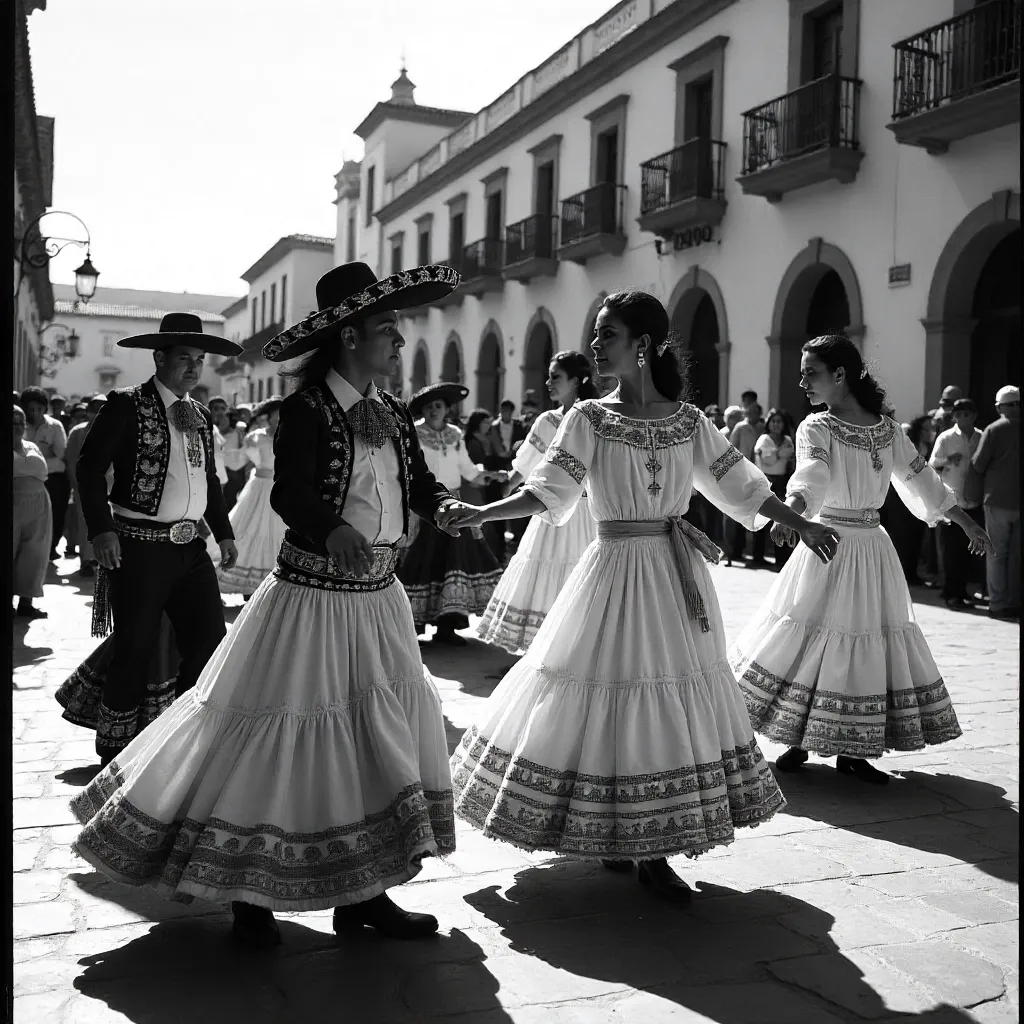 Black and White Oaxaca Dance with Sombreros