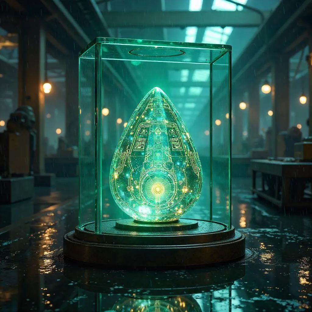 Glowing Artifact in a Futuristic Factory