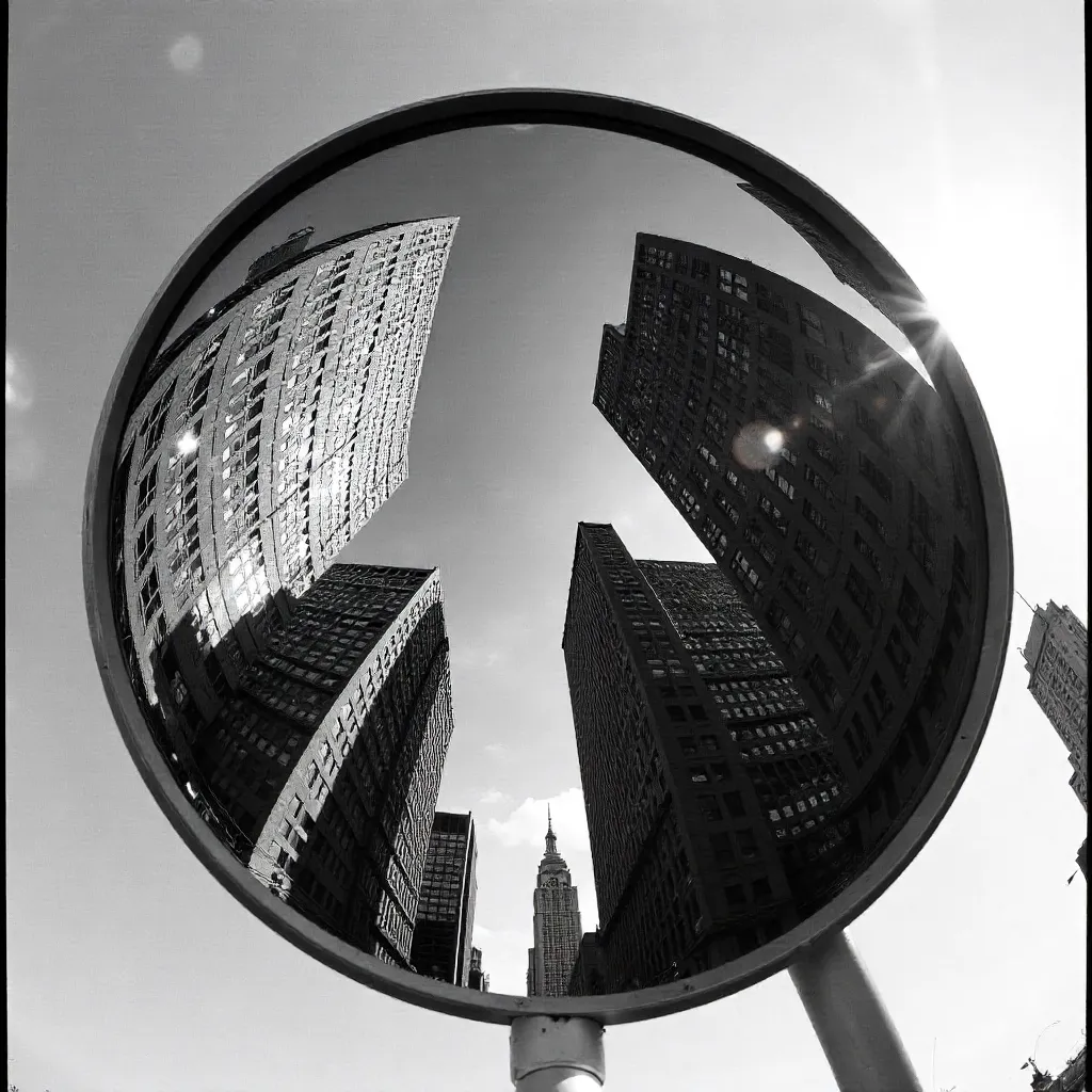 Monochrome Reflections: Urban Convex Mirror