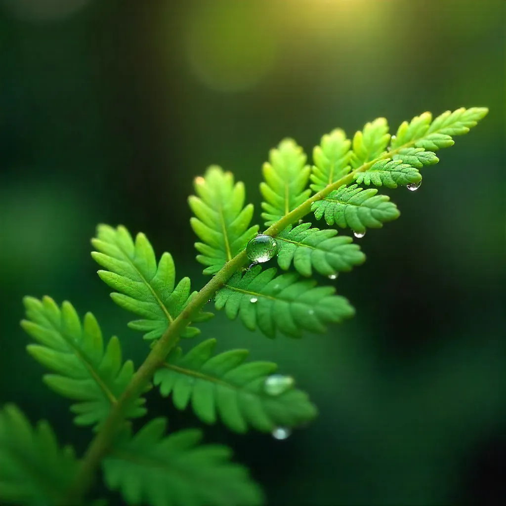 Macro Fern Dew: A Dewy Leaf in Morning Light
