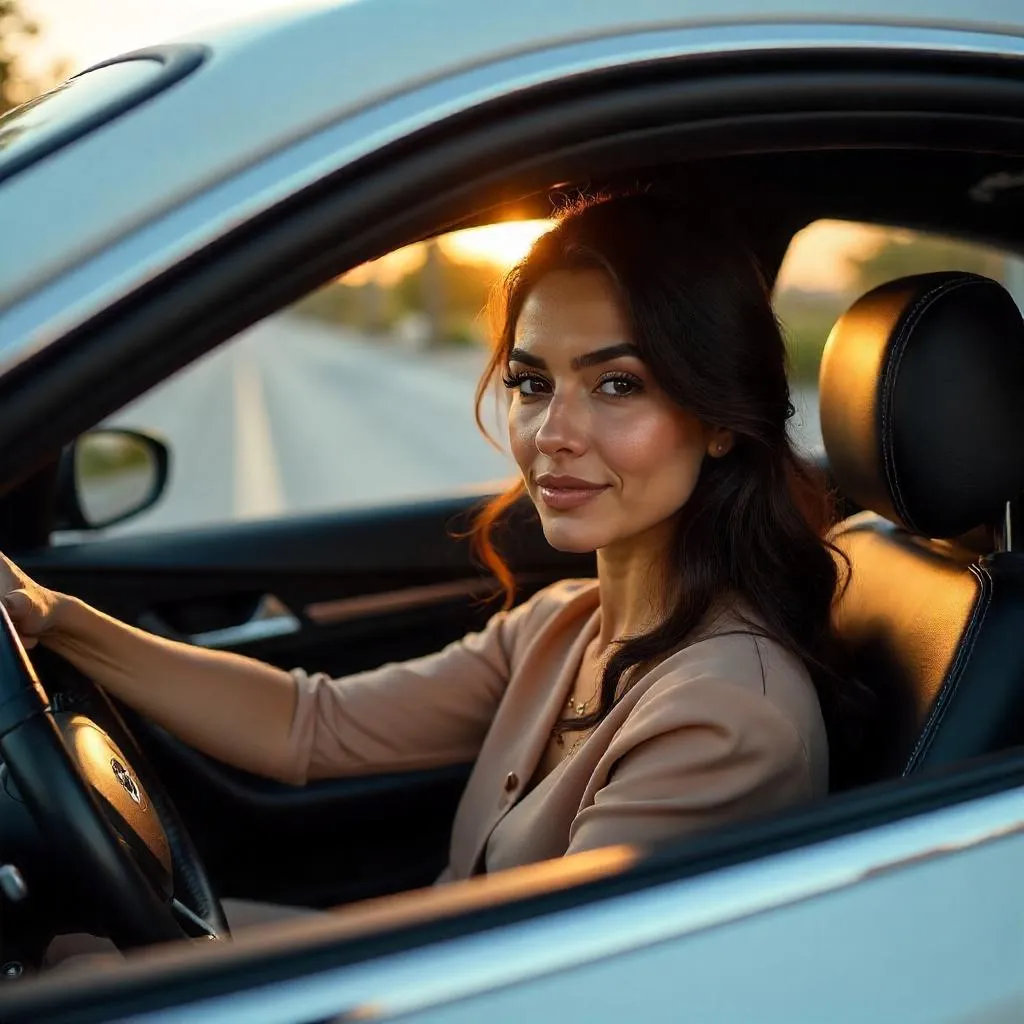 Photorealistic Middle Eastern Woman in a Car