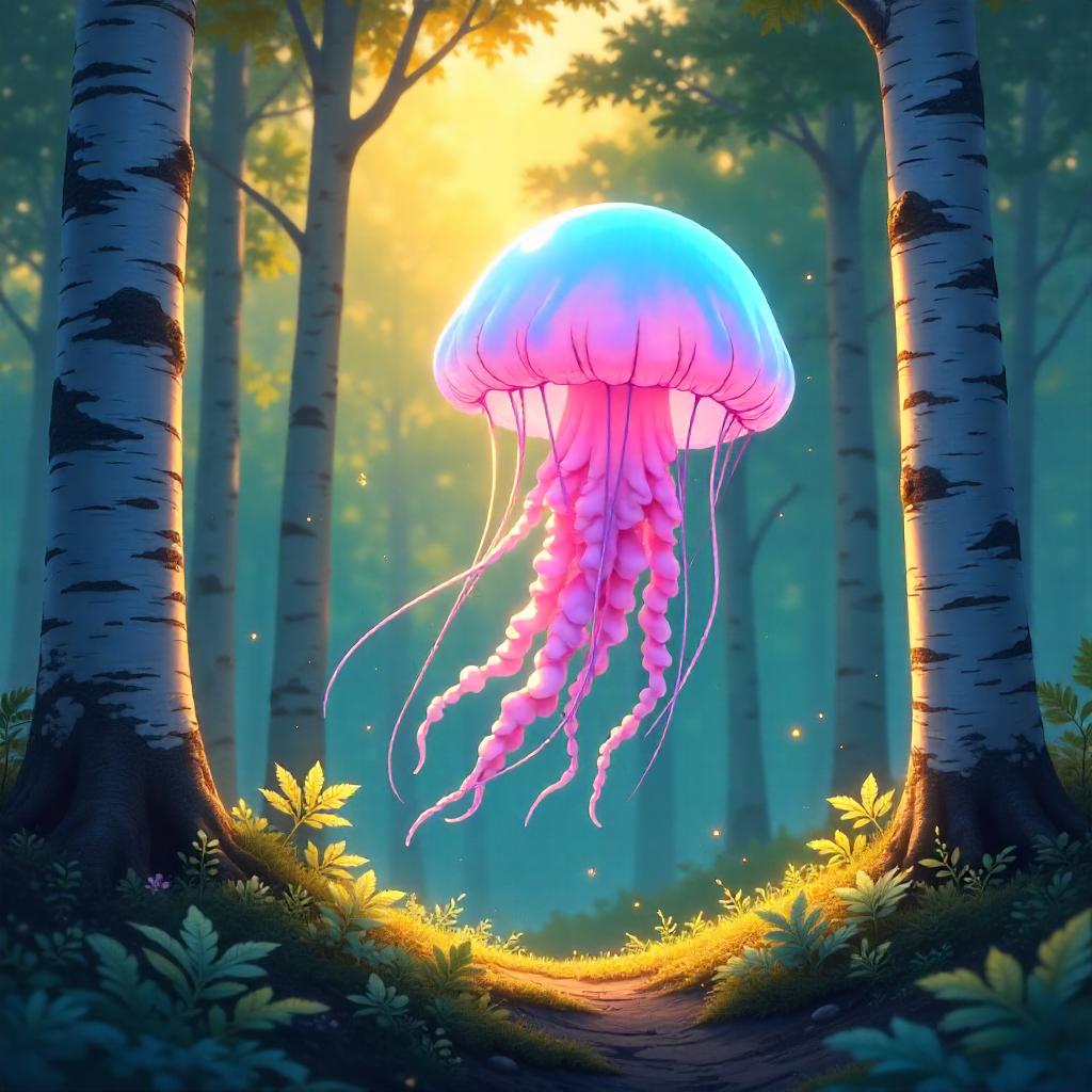 Jellyfish in a Birch Forest: Anime Dreamscape