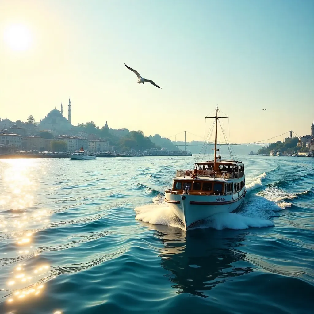 Bosphorus Ferry, Seagull and Istanbul Skyline