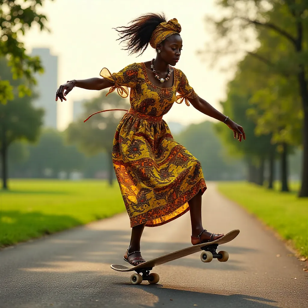 Skating in Style: Nigerian Traditional Dress in the Park