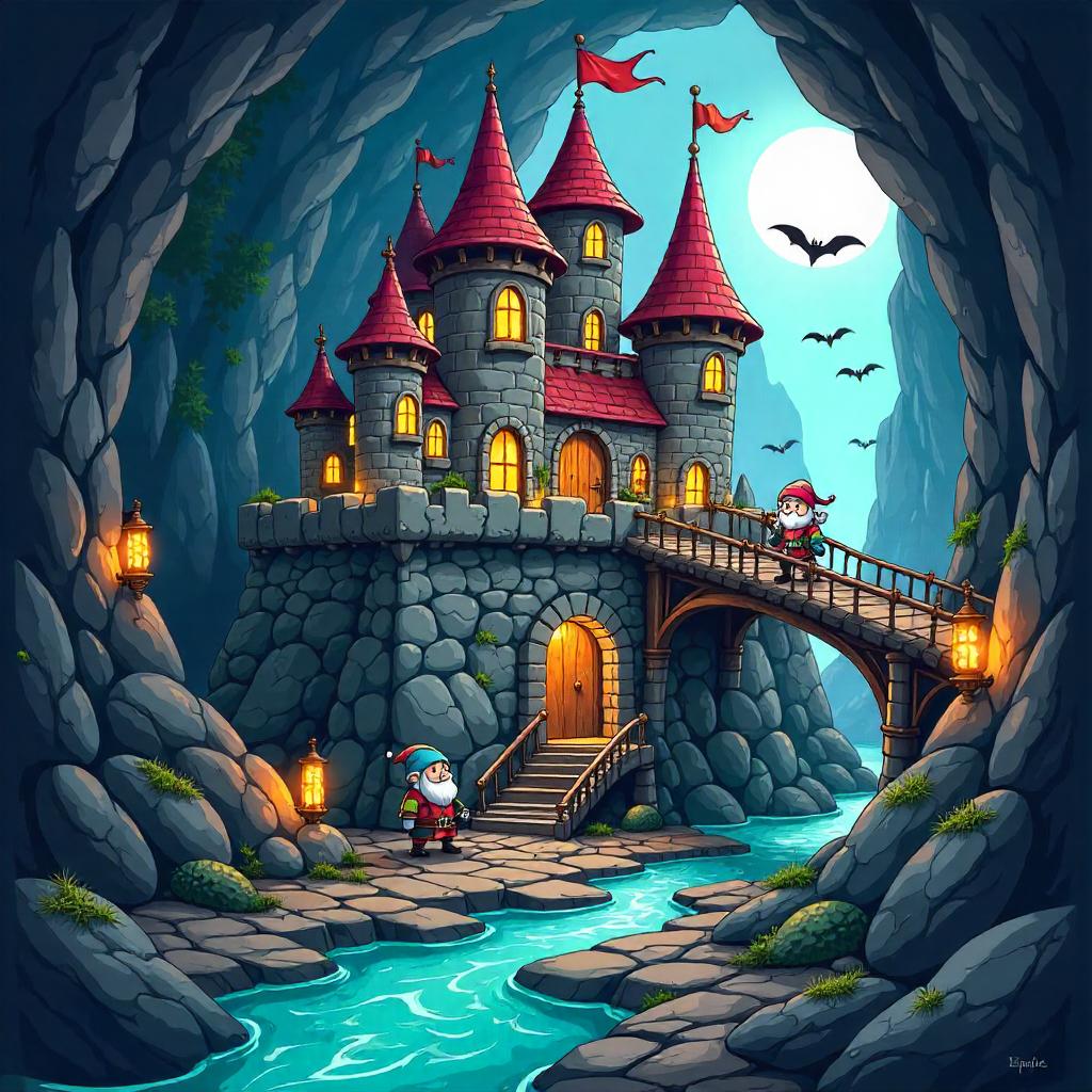 Cartoon Castle in a Mine Cavern