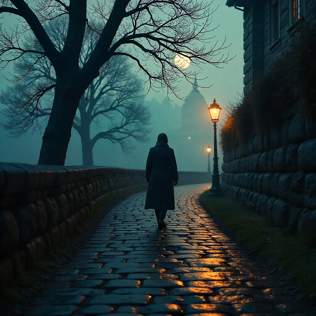 Shadow on the Winding Cobblestone Path