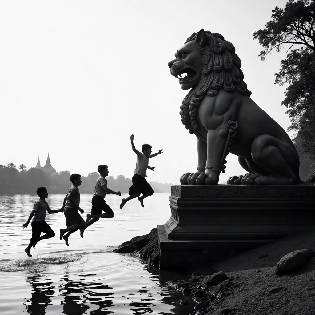 Monochrome Leap by the Chinthe on Min Kun River