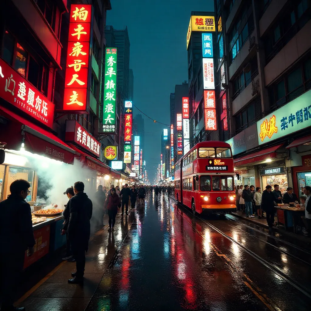 Neon Nights on Hong Kong Streets: A Bustling Nightlife Panorama