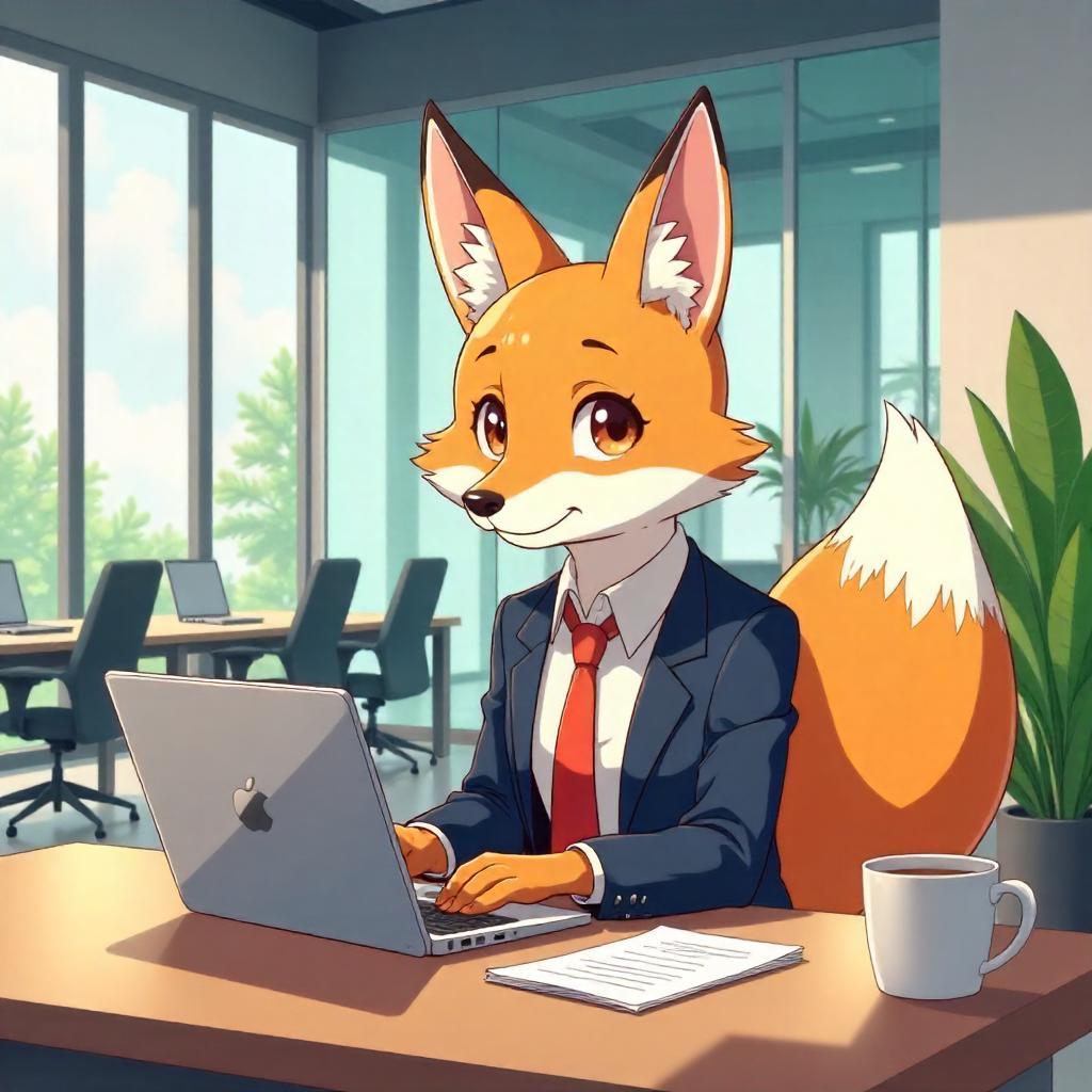 Anime Fox in a Modern Office Lobby