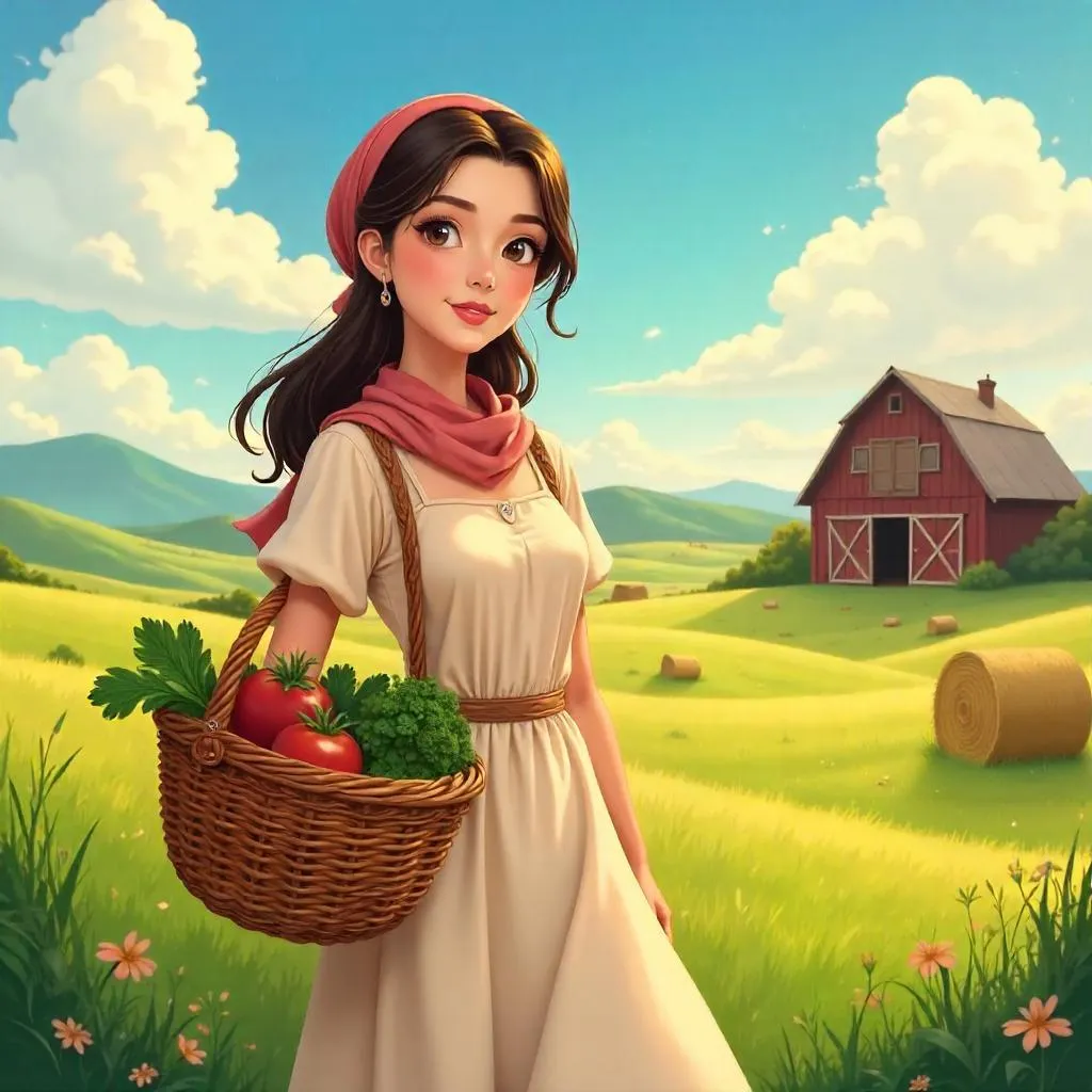 Anime-style Middle Eastern Woman on a Sunny Farm