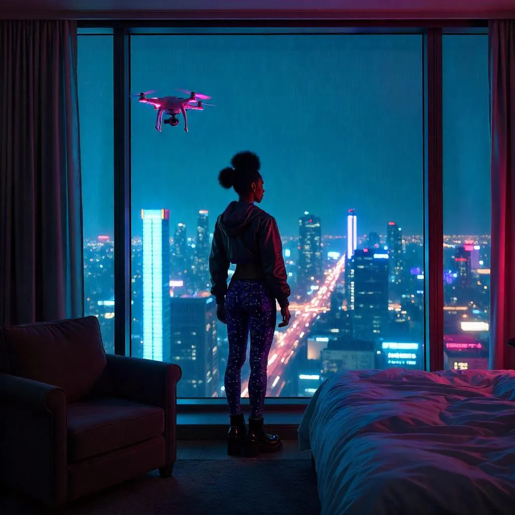 Neon Noir in a Cyberpunk Hotel Room