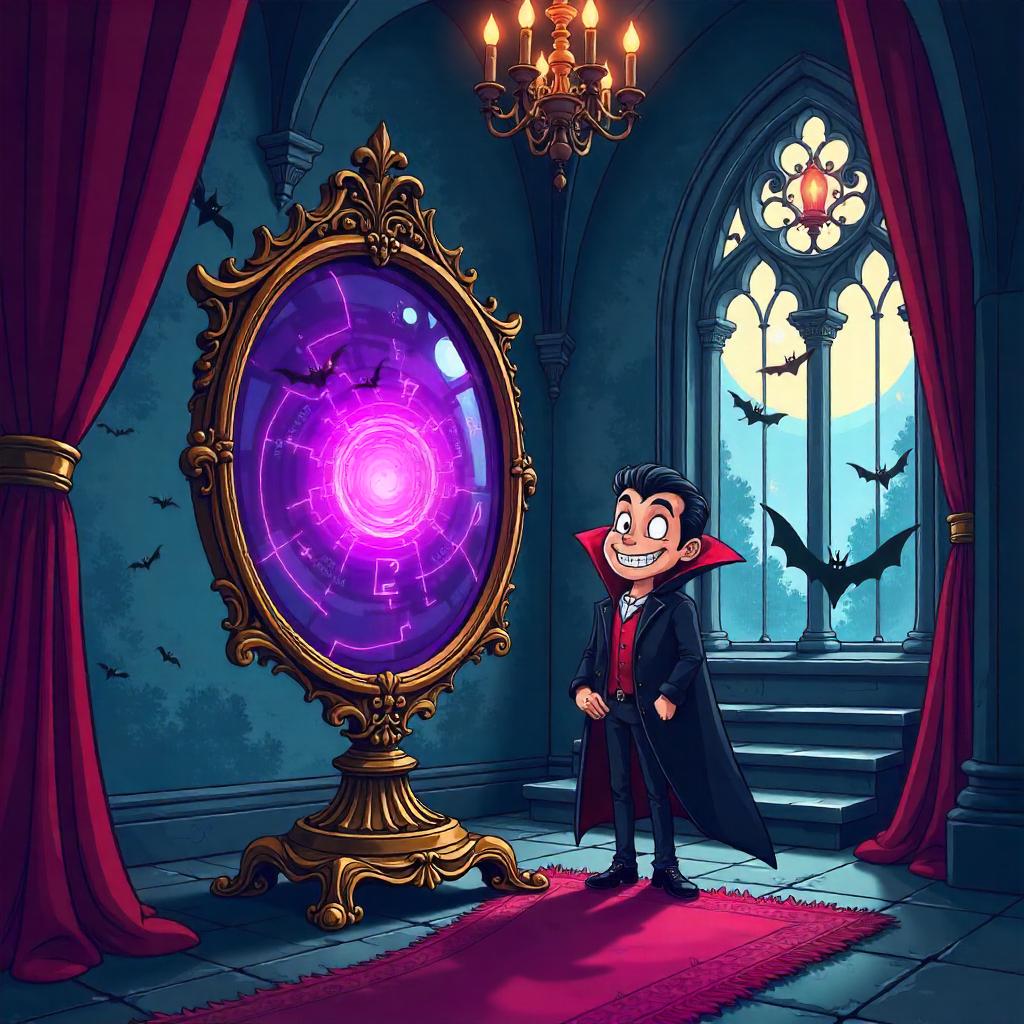 Magic Mirror in a Cartoon Vampire Castle
