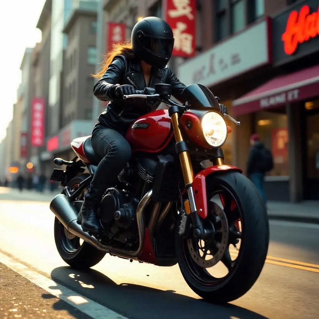 Photorealistic Middle Eastern Woman on a Motorcycle