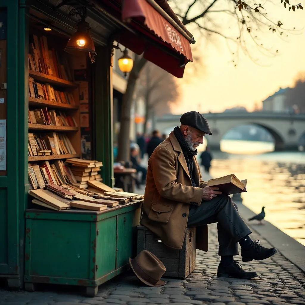 Reading by a Paris Seine Bouquiniste