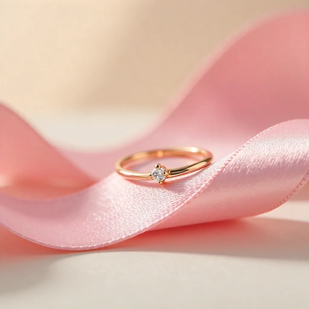 Delicate Gold Ring on Pastel Pink Ribbon