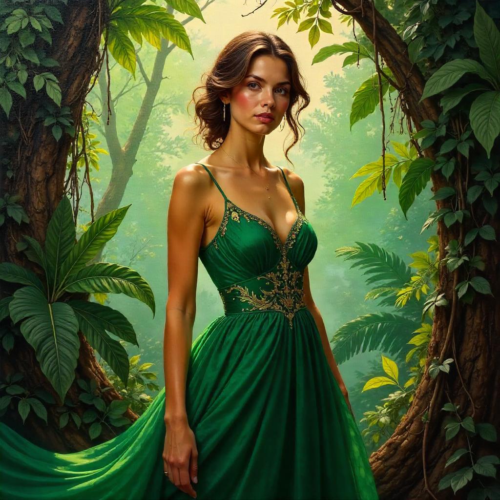 Jungle Canopy Oil Portrait of a Woman
