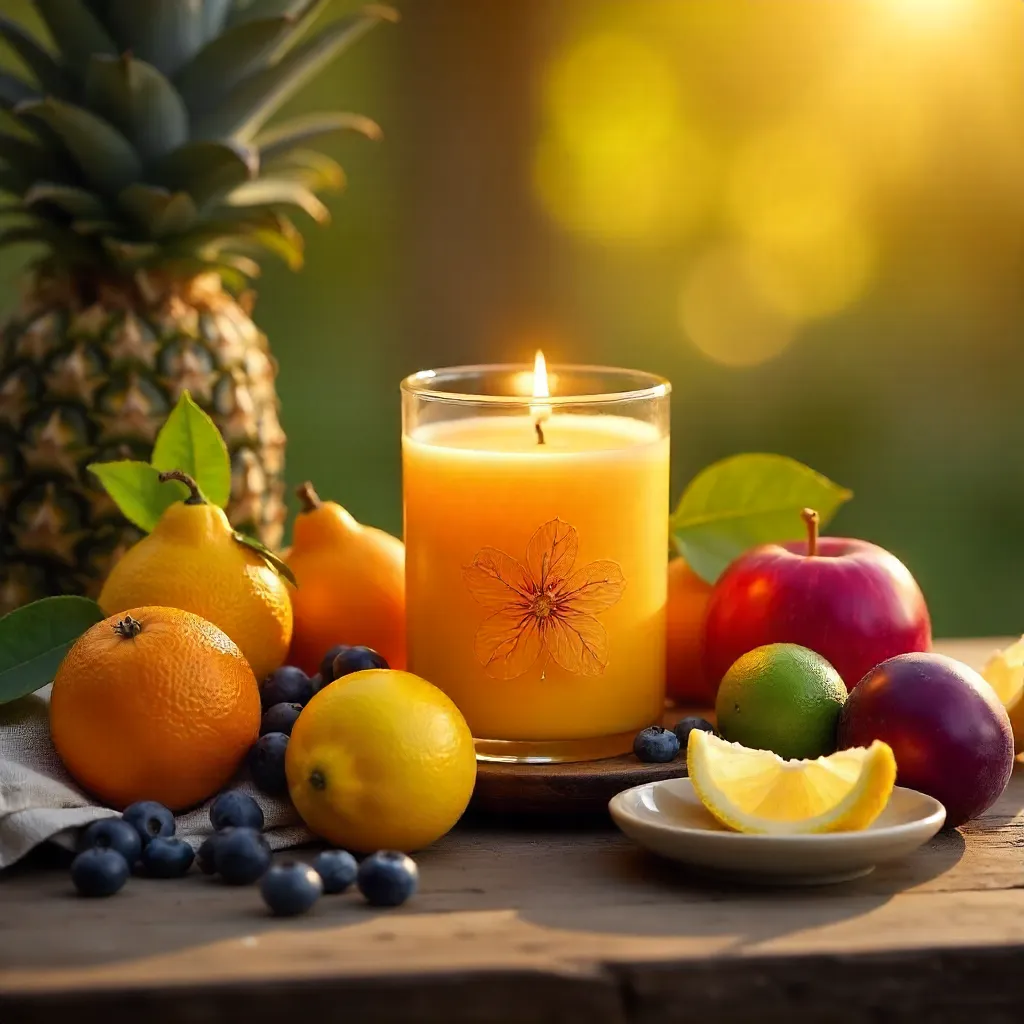 Cozy Still Life: Yuzu Candle and Colorful Fruits