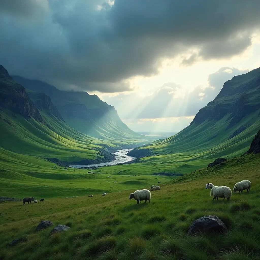Serene Icelandic Pasture Under Dramatic Sky