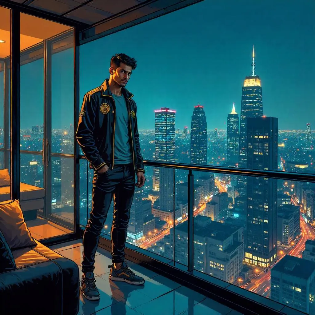 Young Indian Hero in a Penthouse - Comic Style