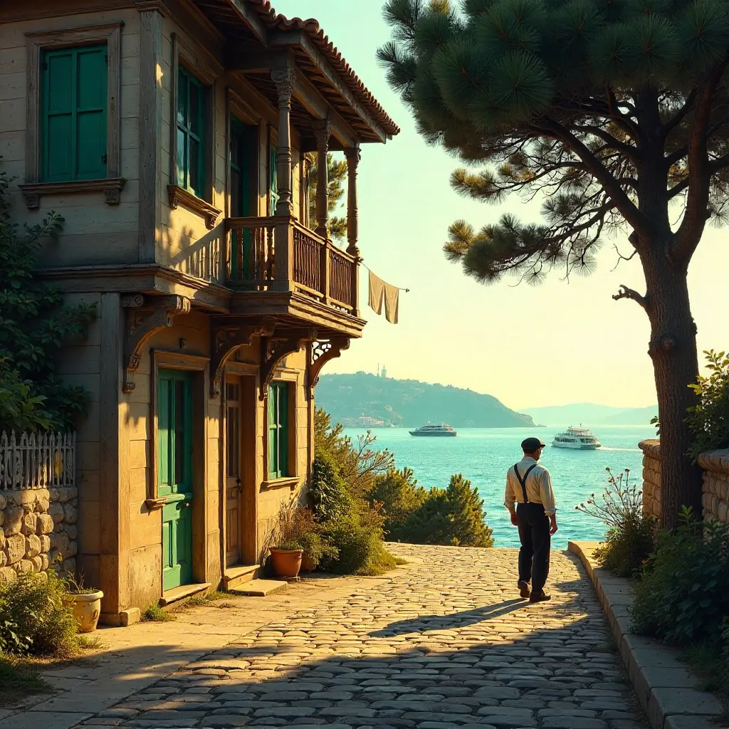 Nostalgic Wooden House and Passerby on Büyükada