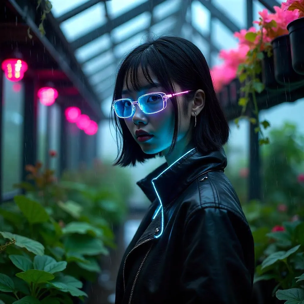 Neon Greenhouse Cyberpunk Botanist