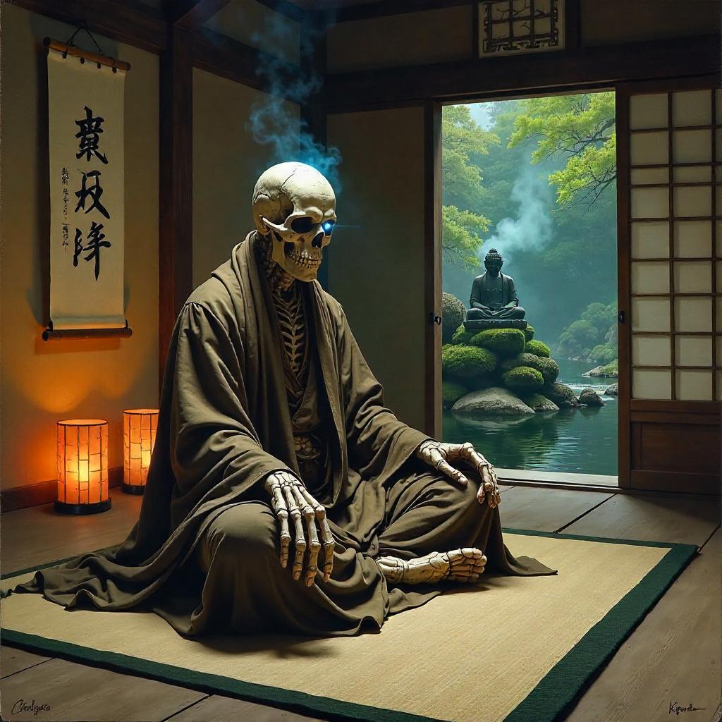 Lich in a Zen Temple: An Oil Painting