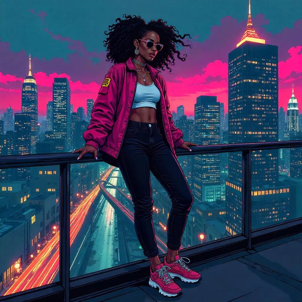 Balcony Heroine in Bold Comic-Book Style
