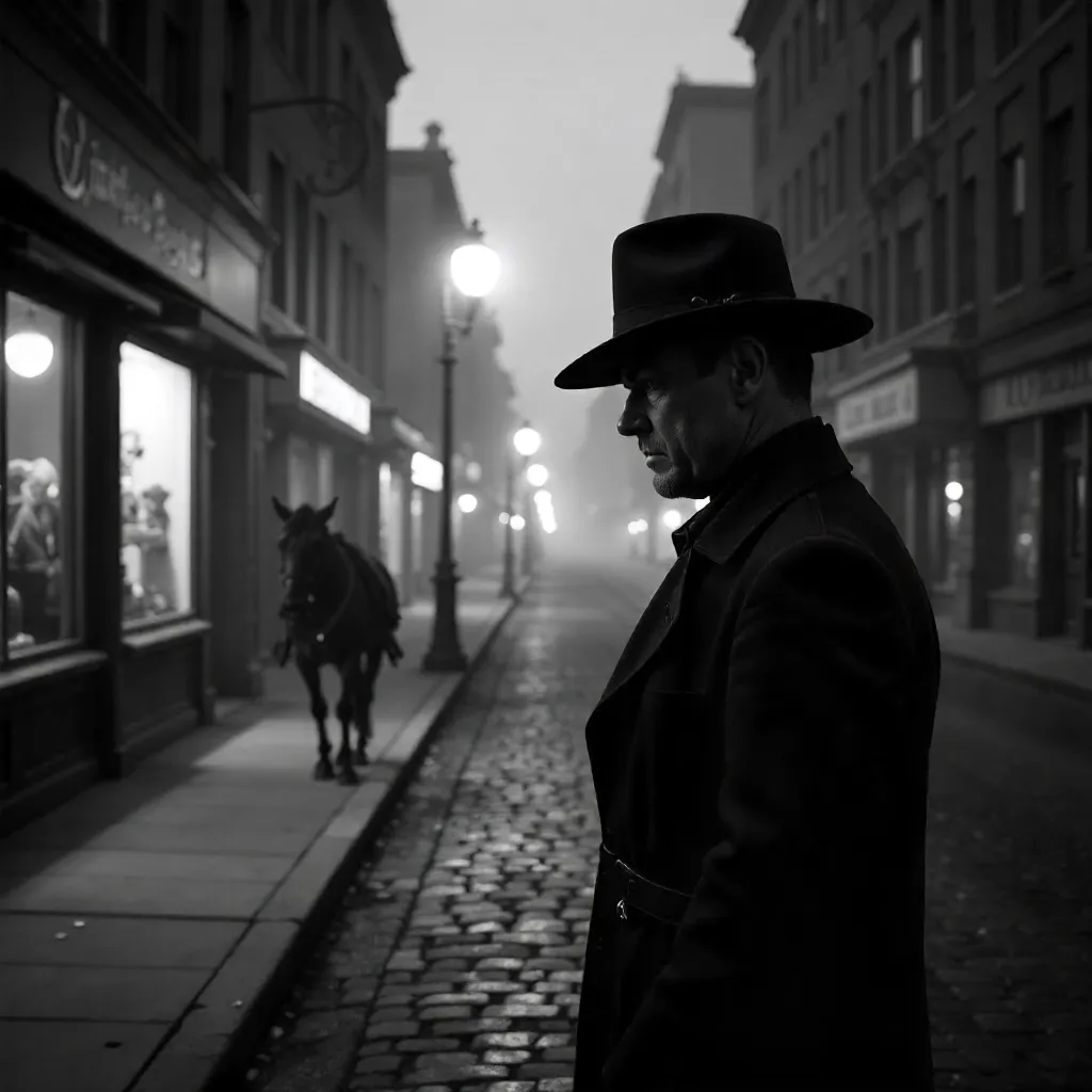 Noir Portrait: Man in Fedora with Horse
