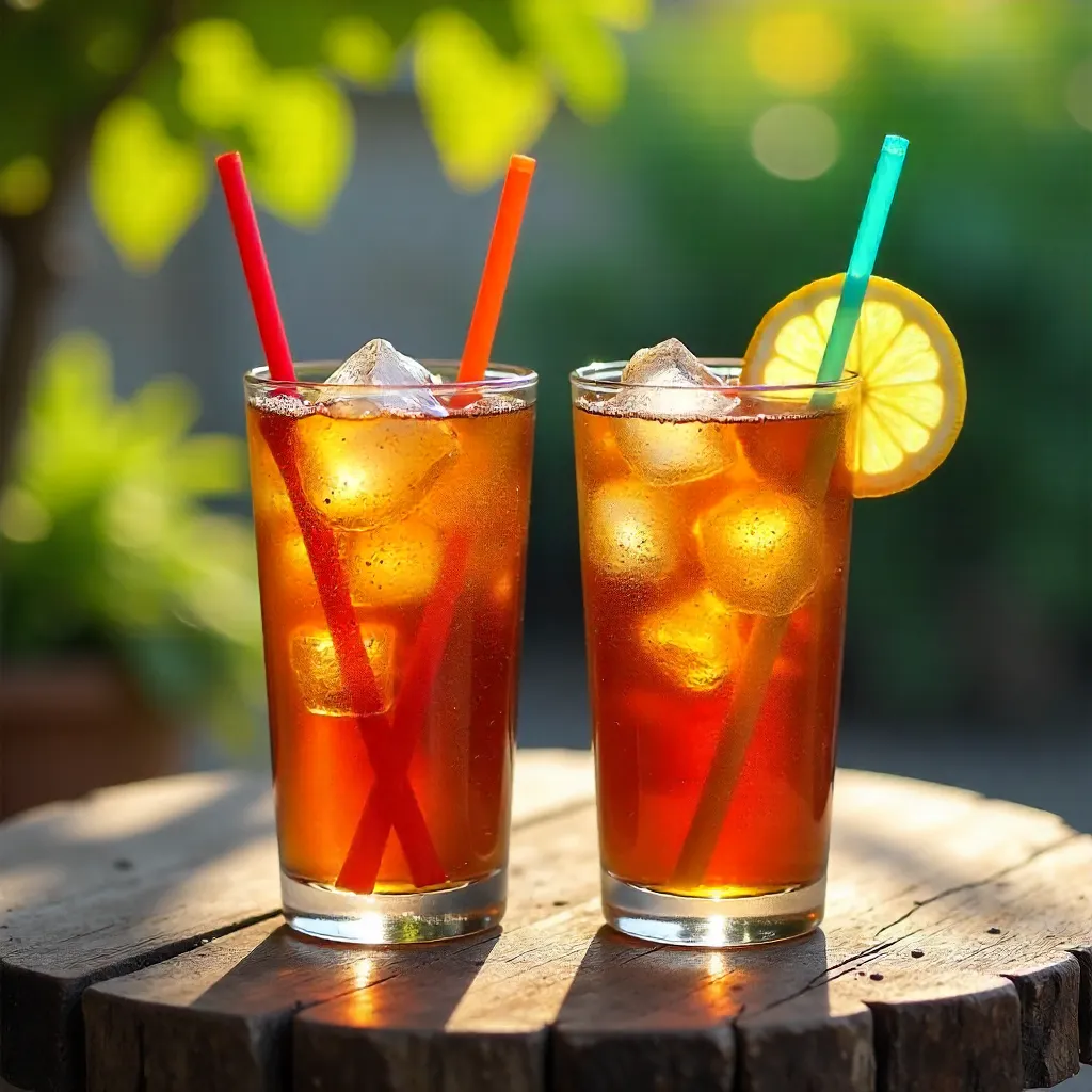 Two Iced Tea Glasses on Rustic Outdoor Table