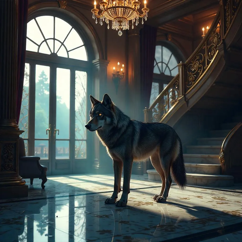 Lone Wolf in a Grand Mansion Hall