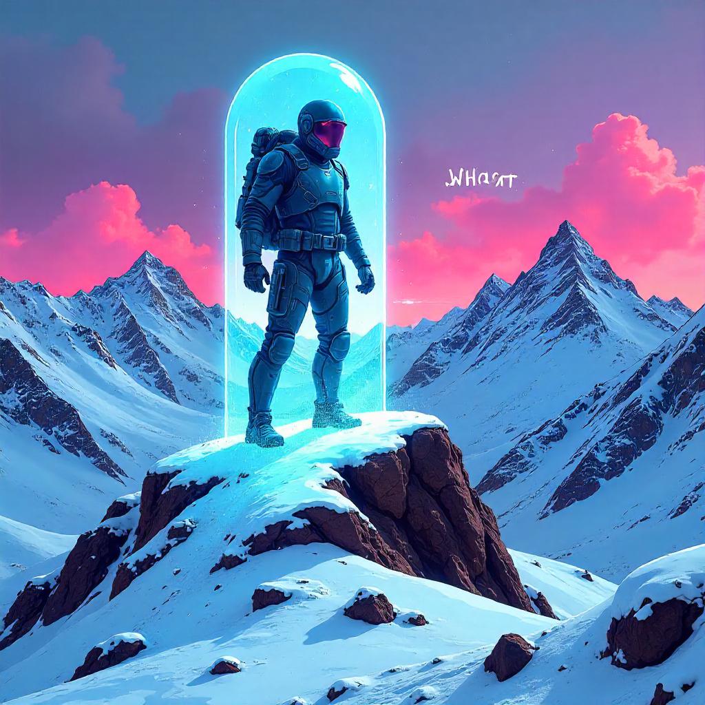 Hologram Over a Snowy Summit — Comic Style