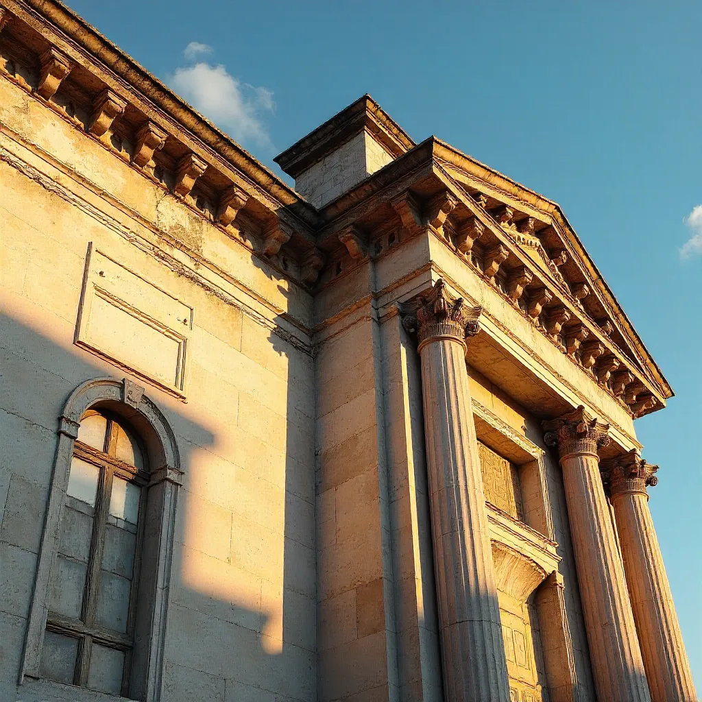 Sunlit Corner of a Classical Building