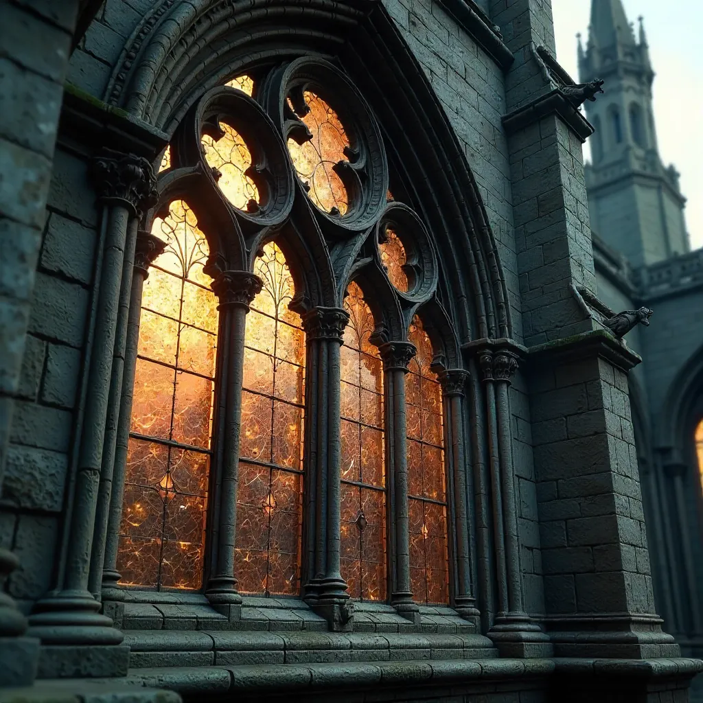 Majestic Gothic Window and Stonework Close-Up