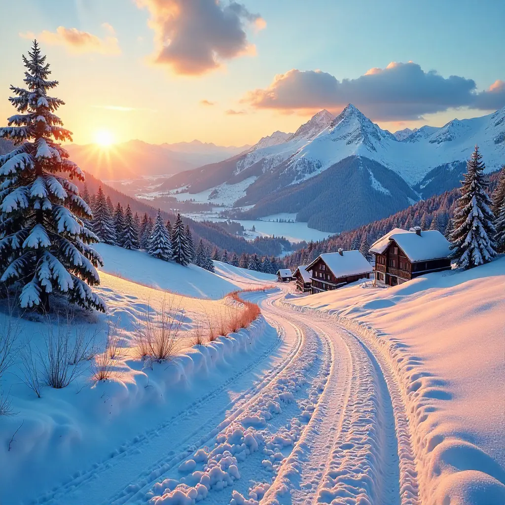 Alpine Winter Sunset Over Austrian Hills