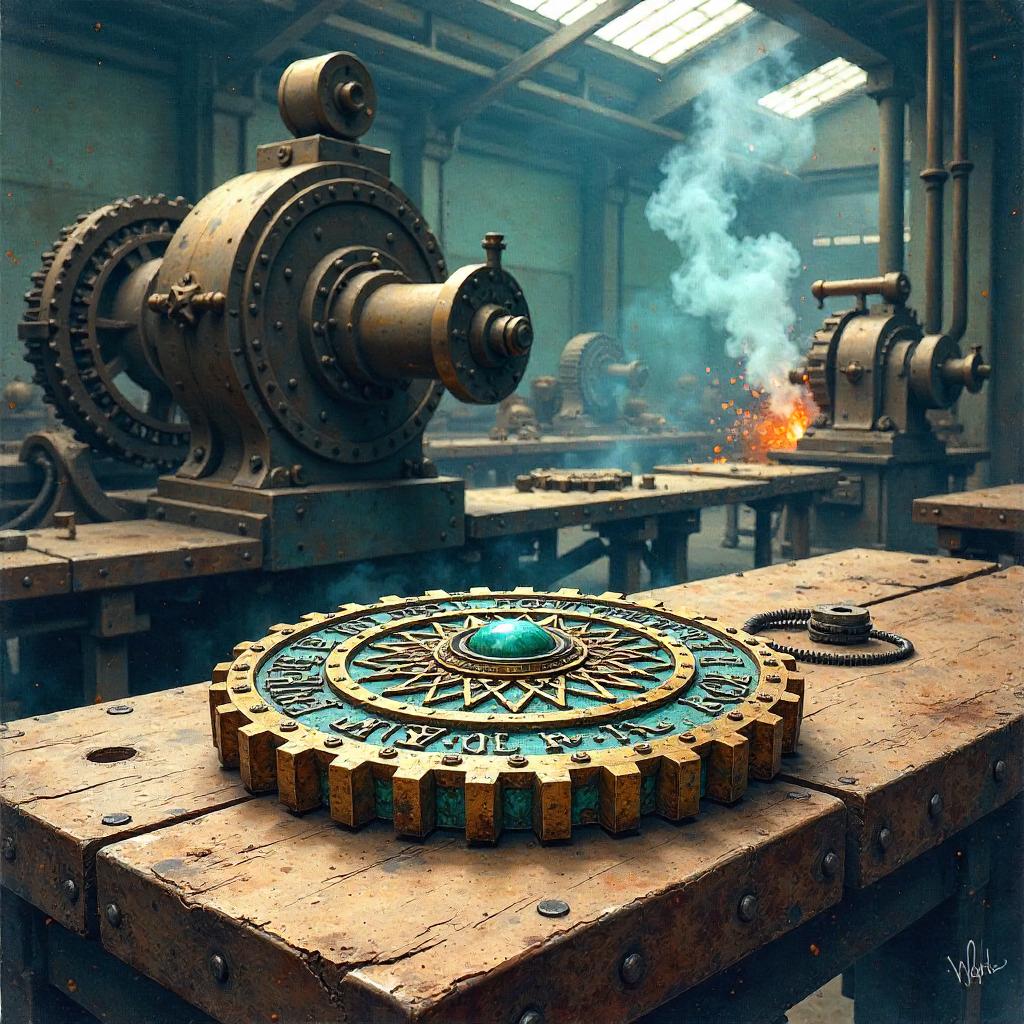 Ancient Artifact in a Watercolor Gear Factory